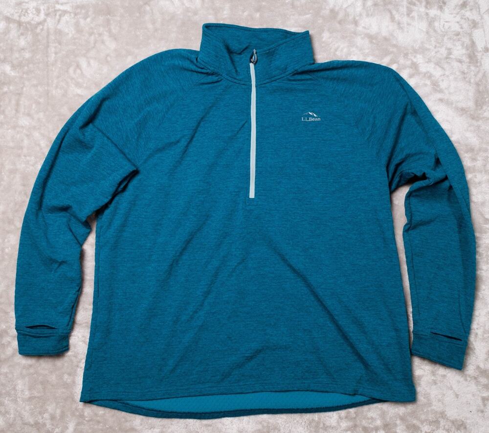 LL Bean Blue Fitted Quarter Zip Pullover Fleece Mock Neck Shirt Mens Size XL